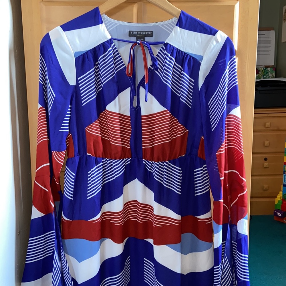 Asymmetrical print Bell Sleeve Empire Mini Dress